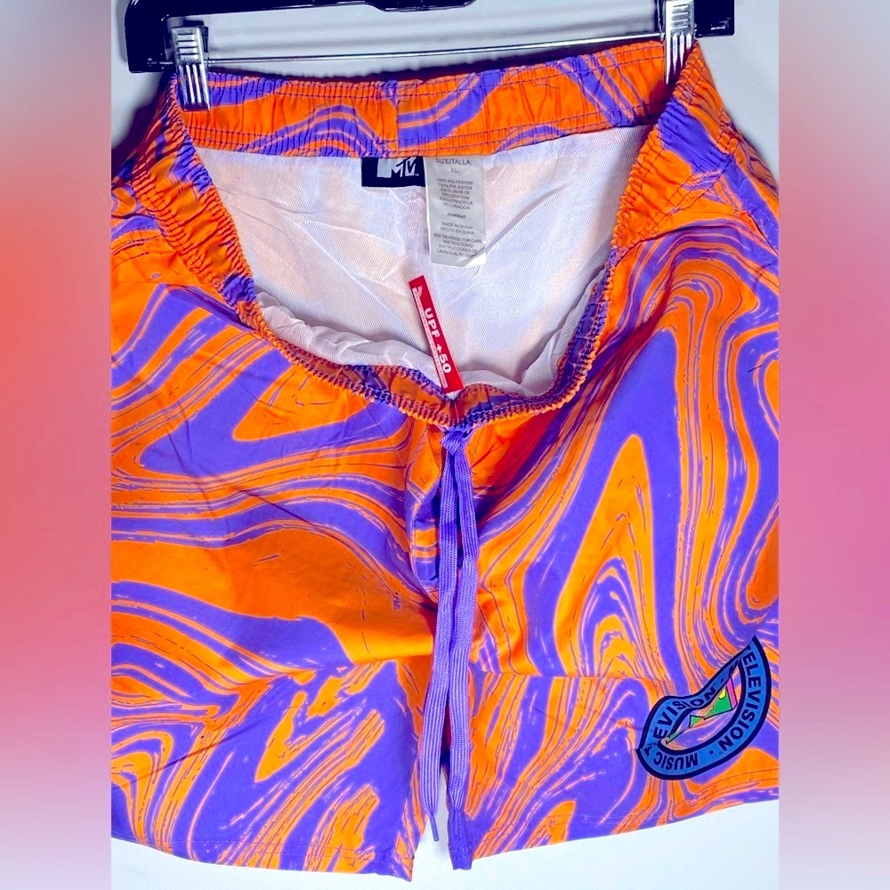 MTV Bold Orange and Purple Patterned Shorts - Picture 3 of 4